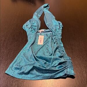 Shimmering Blue Halter Mini Dress